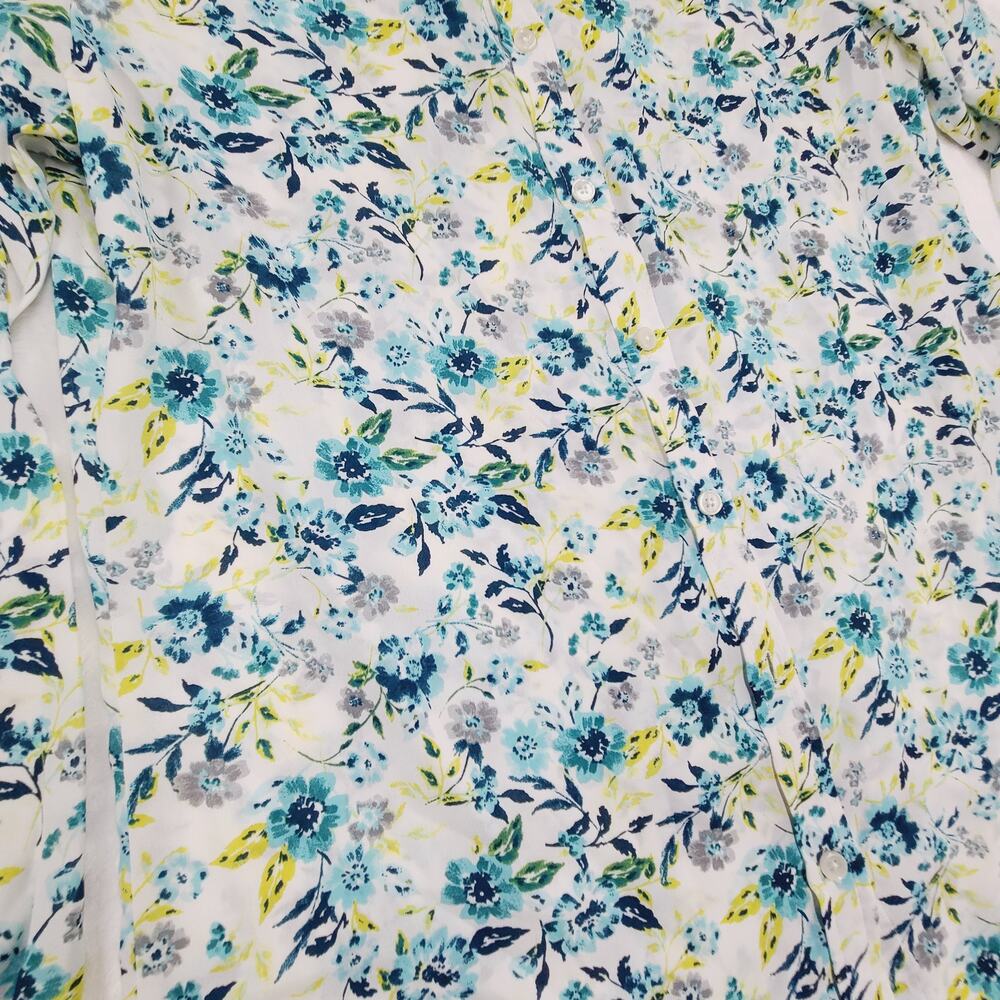 Banana Republic Floral Blouse Medium Blue Green Button Front Shirt Lightweight - Picture 11 of 11